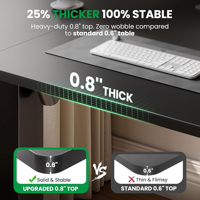 SIAGO Black 47x24 in Electric Standing Desk, 0.8 Inch Thick Tabletop | Holds 200lbs, Sit Stand, 3 Memory Height Adjustment, Extra Deep Table Top, Black Frame