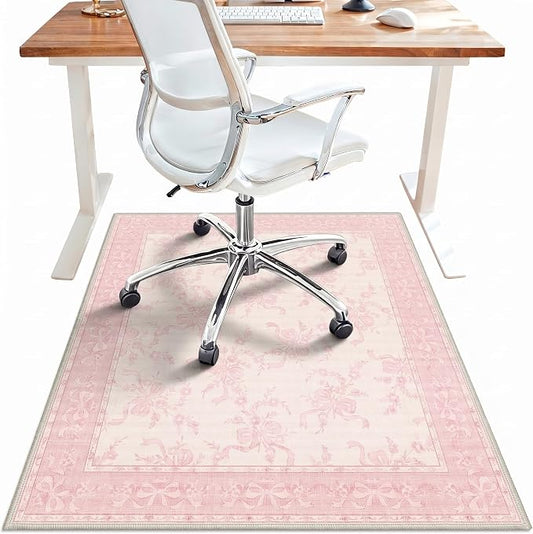 36"x48" Office Chair Mat for Hardwood Tile Floor, Under Desk Carpet Protector for Rolling Computer Chair Mat, Machine Washable Area Rug, Anti-Slip 1/5" Thick Low Pile Thin Vinyl Floor Mat, Beige Brown