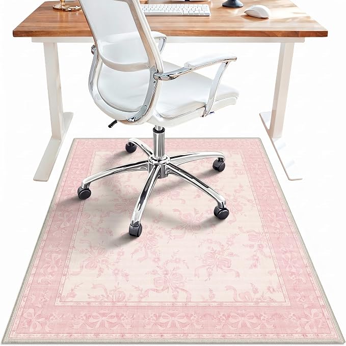 36"x60" Office Chair Mat for Hardwood Tile Floor, Under Desk Carpet Protector for Rolling Computer Chair Mat, Machine Washable Area Rug, Anti-Slip 1/5" Thick Low Pile Thin Vinyl Floor Mat, Beige Brown