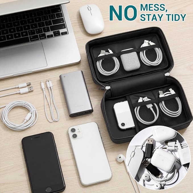 Fireproof Electronics Organizer Travel Case, Water Resistant Tech Accessories Pouch, Explosion-proof Cord Storage Bag with Fireproof Zipper for Phone, Power Bank, Cables, USB, Black
