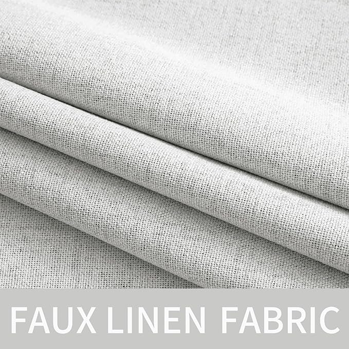 MIULEE 100% Blackout Linen Textured Curtains for Bedroom Solid Thermal Insulated Heathered White Grommet Room Darkening Curtains & Drapes Luxury Decor for Living Room 52 x 84 Inch (2 Panels)