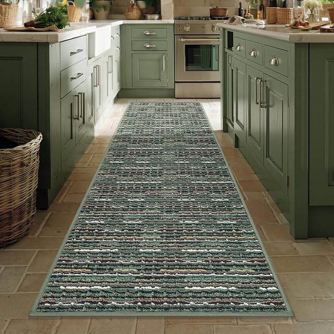 Kitchen Runner-Non Slip Kitchen Mats for Floor-Thick Stain Resistant Vintage Kitchen Floor Rug Runner Carpet for Hallways Entryway Laundry Room Washable（Green 24"x70"）