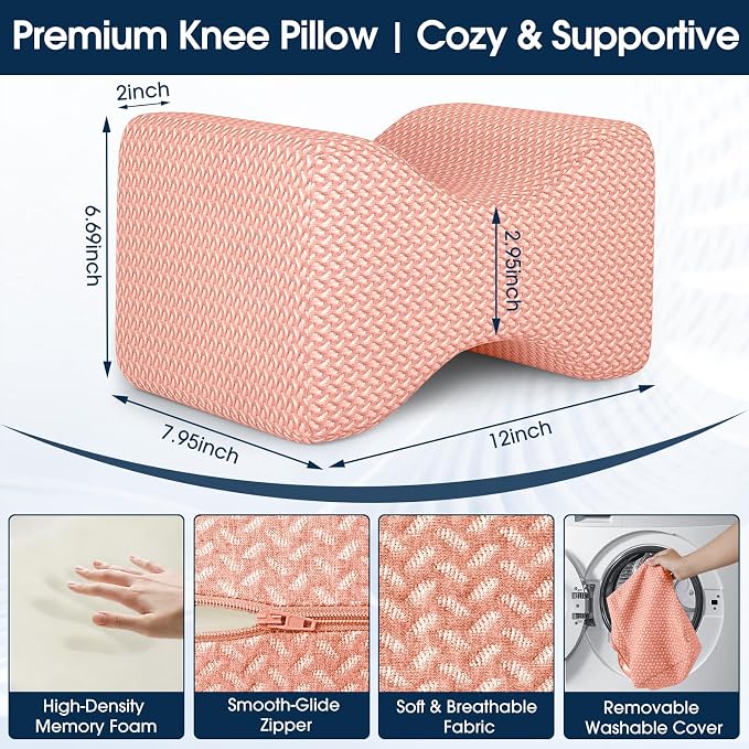 BlissTrends Memory Foam Knee Pillow, Knee Pillow for Side Sleepers, Leg Pillows for Sleeping Blood Circulation, Elevation Pillow for Spine Aligning, Sciatica, Hip, Knee, Ankle Pain, Pink, X-Large