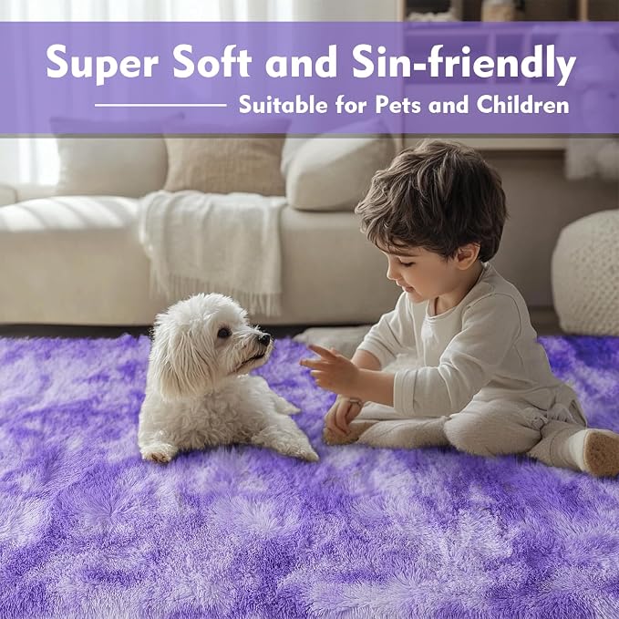 Rugs for Bedroom 4x6, Alfombras para Salas Shag Plush Soft Area Rug, Shaggy Carpets for Livingroom,Home Decor Aesthetic(4 x 6, Purple Starry)