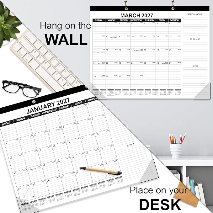 GuassLee Large Desk Calendar 2026,22" x 17" Desktop Wall Calendar 19 Months Planner Runs from Jun. 2026 to Dec. 2027 with Julian Date To-do & Notes Monthly Goals for School Home Office