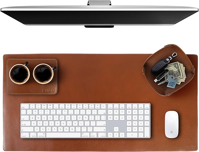 ELIZO Leather Desk Pad Real Leather Desk Mat Thick (3mm) Double Layer (32x16) Cover Blotter Desk Protector Large Computer Mat for Keyboard Mouse Pad Table Laptop Mat Office Accessories - Camel