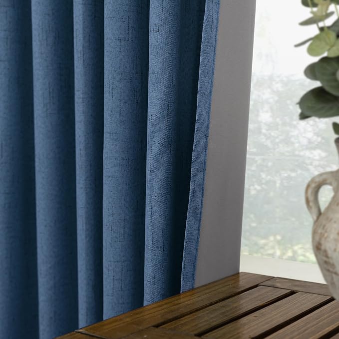 KOUFALL 108 Inch Curtains Blackout 9FT Long Black Out Linen Denim Slate Blue Modern Farmhouse Coastal Curtains for Living Room 2 Panels Set