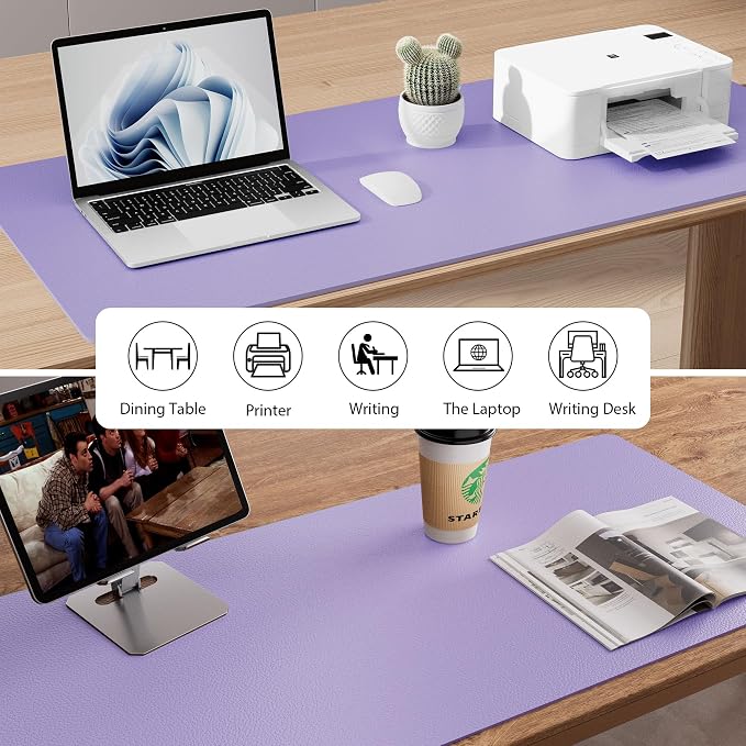 Aothia Faux Leather Desk Mat (Light Purple, 31.5" x 15.7") | Creates A Clean, Organized Workspace With One Surface For Your Keyboard, Laptop And Mouse