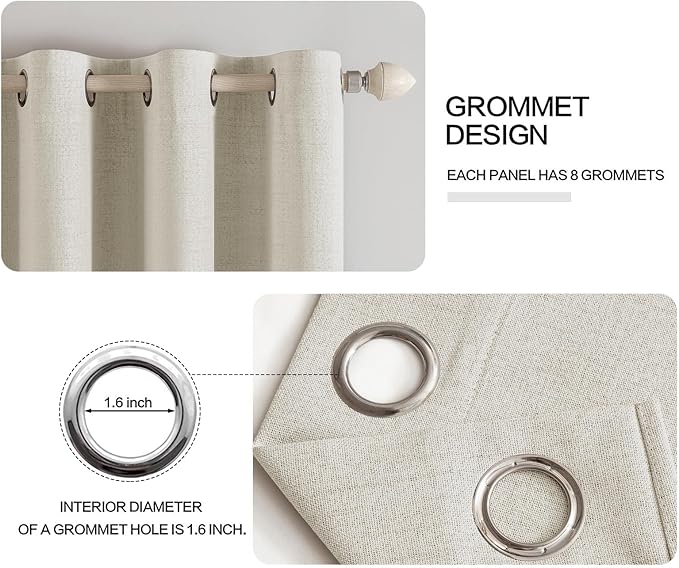 MIULEE Linen Texture Curtains for Bedroom Light Cream 100% Blackout Thermal Insulated Linen Curtains Grommet Room Darkening Drapes for Living Room 52x108 Inch (2 Panels)