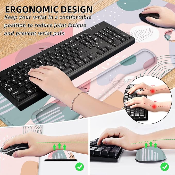 LATEEFAH Desk Mat, Mouse Pad with Wrist Rest, 4-in-1 Large Mouse Pads for Desk, Ergonomic Mouse Pad and Keyboard Wrist Rest Gaming Keyboard Mat for Office, Home