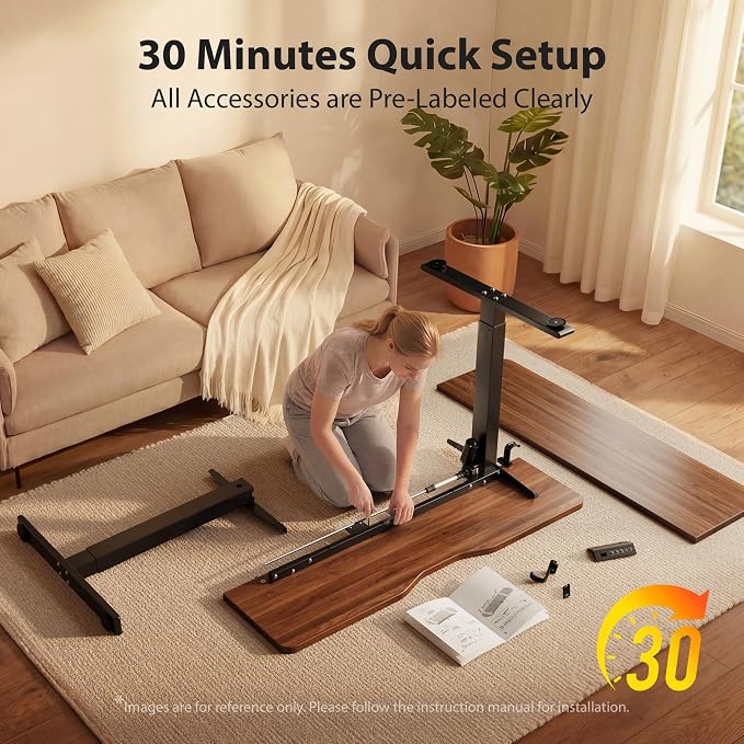 Cubiker Standing Desk, 55x24 Inches Sit Stand Home Office Desk, Electric Stand up Desk, Adjustable Desk with Splice Board, Black Frame/Black Walnut Top