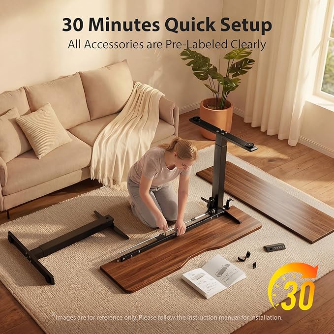 Cubiker Standing Desk, 55x28 Inches Sit Stand Home Office Desk, Electric Stand up Desk, Adjustable Desk with Splice Board, Black Frame/Black Walnut Top