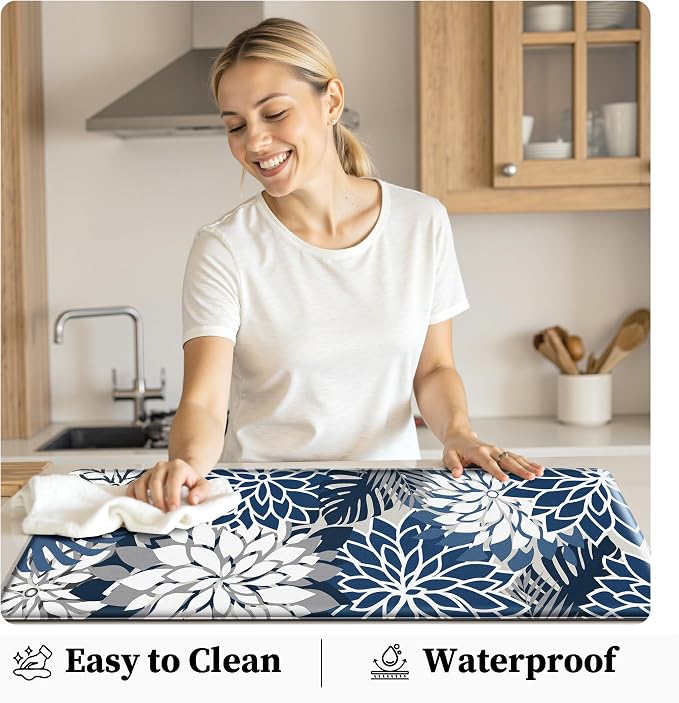 Arenarug Kitchen Mats for Floor 2PCS Cushioned Anti Fatigue Kitchen Mats Waterproof Non Slip Kitchen Mat Rug Set Comfort Foam Standing Mat for Sink, Laundry, Office, Blue Gray
