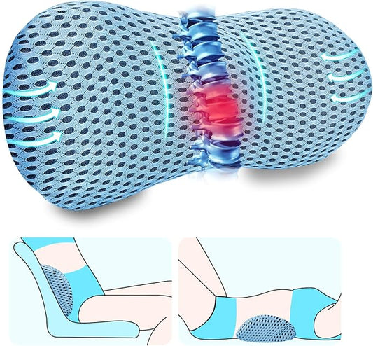 kasney Lumbar Support Pillow, Memory Foam Lumbar Pillow for Lower Back Pain Relief, Back Support Pillow for Office Chair, Car Seat - Blue