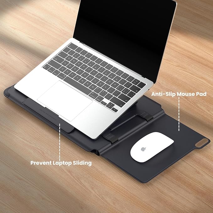 Nillkin Upgraded 12-14 Inch Laptop Sleeve Case for MacBook/Dell/HP/Lenovo/Asus, Unique Slim Travel Computer Bag with Adjustable Stand & Mouse Pad, Magnetic Handle, PU Leather, Black
