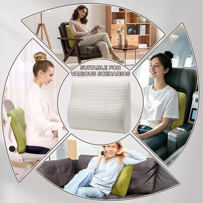 Lumbar Support Pillow for Recliner Chair/Accent Chair/Couch, Large Memory Foam Back Support Cushion for Elderly, Ergonomic Backrest Pillow for Back Rest, Pain Relief, Reading, Washable Cover, Green
