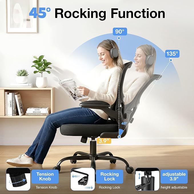 ALLGOD Ergonomic Office Chair, Breathable Mesh Ergonomic Desk Chair with Adjustable Lumbar Support, Flip-up Armrests, Computer Chairs Comfortable for Home, Office, Work, 300lbs, Black (2Pack)