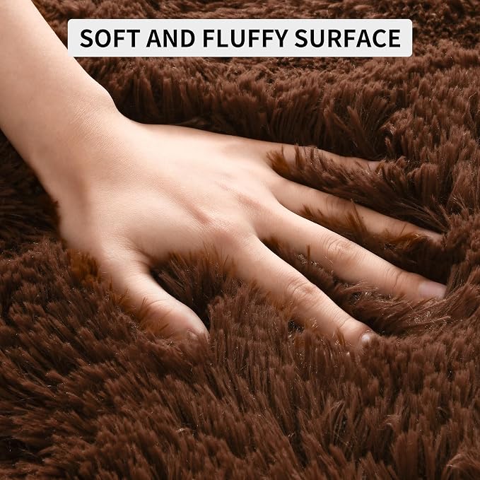 Tepook 9x12 Brown Area Rugs for Living Room Bedroom, Soft Fluffy Plush Shaggy Girls Boys Kids Room Rug, Shag Upgrade Non-Slip Throw Carpet for Dorms Nursery Classroom Home Decor