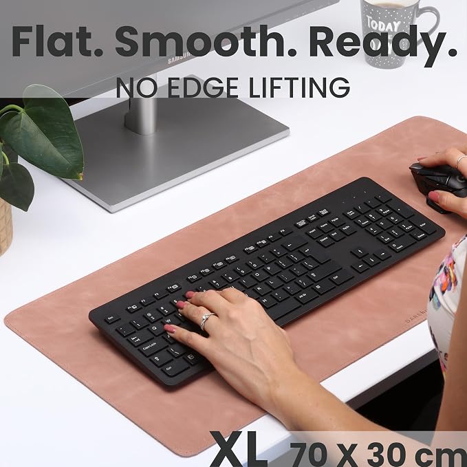 Full Grain Genuine Leather Desk Pad – Rose Pink (L) - Premium Desk Mat with Non-Slip Backing, Thick 3mm, Office Desk Protector for Work & Gaming (Large 27.6 x 11.8 inch)