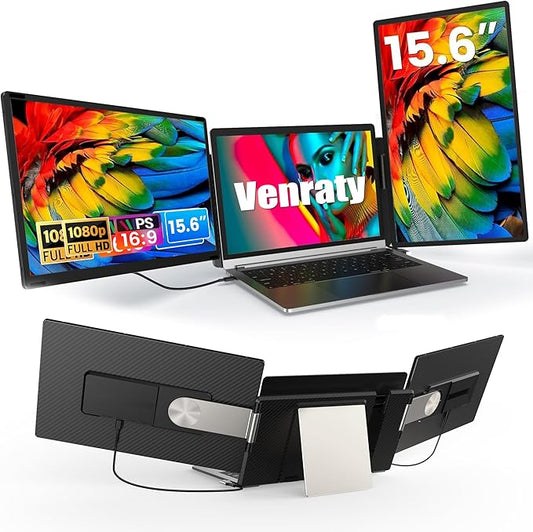 Upgraded Detachable 15.6" Laptop Screen Extender,FHD 1080P IPS Triple Portable Monitor for Laptop, Multiple Screens Design Monitor Extender for 13"-17.3" Laptops (Mac, Wins, Android, Dex)