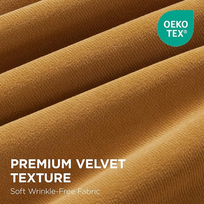 Joydeco Mustard Yellow 100% Blackout Curtains 84 Inch 2 Panels, Luxury Thermal Yellow Velvet Curtains for Bedroom Living Room, Soundproof Blackout Window Drapes, Rod Pocket & Back Tab (52W x 84L)