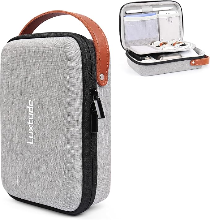 Luxtude Electronic Organizer Travel Case, Portable Tech Organizers, Hard Charger Organizer, Travel Cable Organizers, Tech Bag (Single-Layer, Grey, Small)