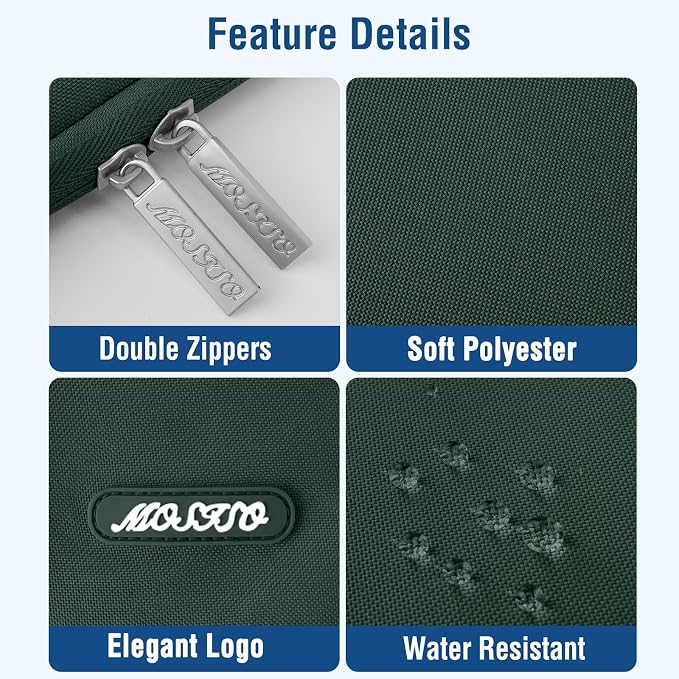 MOSISO Laptop Case 15 inch, 15 inch Laptop Sleeve Compatible with MacBook Air M5 A3448 M4 A3241 M3 A3114 M2 A2941 2026-2023, Dell XPS, Polyester Vertical Computer Sleeve Bag with Pocket,Midnight Green
