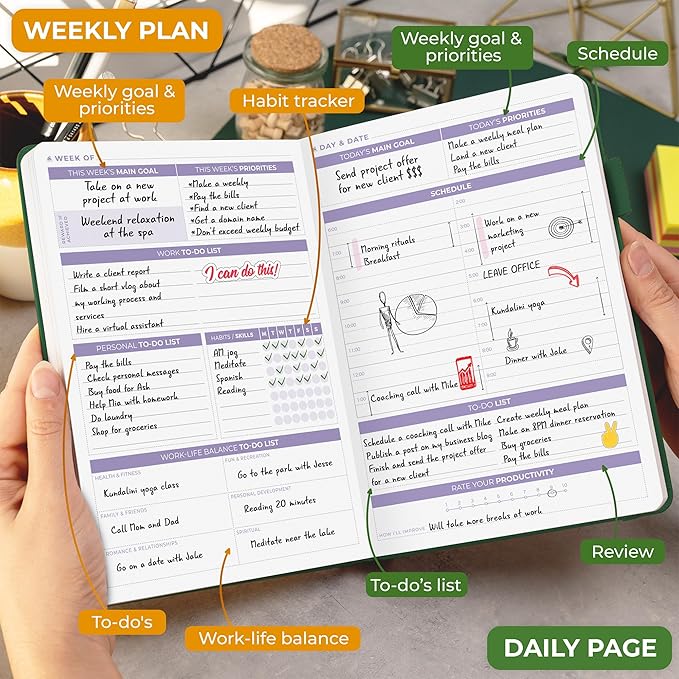 Clever Fox Daily Planner 2nd Edition – Undated Time Block Task Organizer with Hourly Schedule & To-do list – A5, 6 Months (Forest Green)