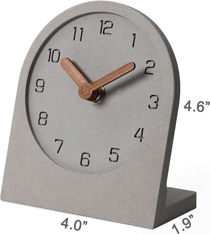 Wooden Silent Non-Ticking Battery Operated Decorative Small Mini Analog Modern Shelf Desk Table Mantel Clock for Home, Office, Living Room, Bed Room (Gray)