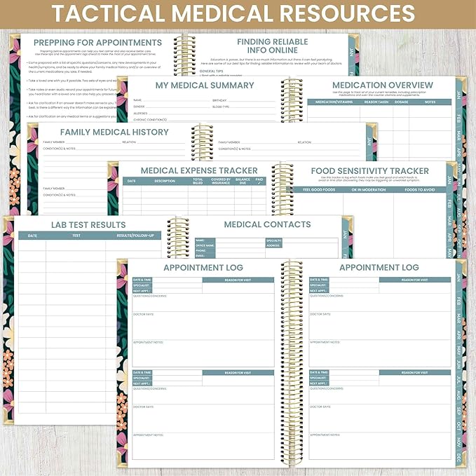 bloom daily planners Undated Chronic Illness Planner & Medical Journal - 12 Month Pain & Symptom Tracker, Mood & Medication Log, Appointment Organizer (7” x 9”) - Chronically Resilient