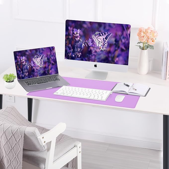 AFIING Cork Desk Mat,Purple, 23.6" x 13.8", Desk Pad Protector | Dual-Sided Natural Cork & PU Leather, Non-Slip, Waterproof, For Office, Home & Gaming