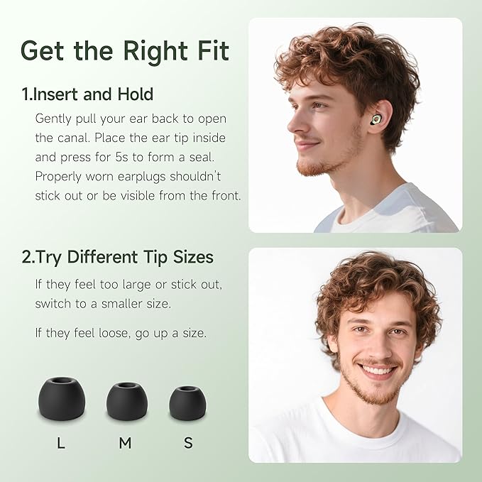 Ear Plugs for Sleeping Noise Cancelling Earbuds, Reusable Silicone Earplugs for Sleeping, High Fidelity with Mute Layer for Snoring Solution for Travel,Focus,45dB Noise Reduction (Black-Green)