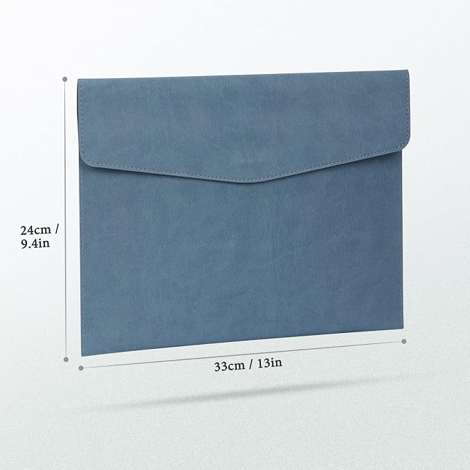 FYY File Folder, PU Leather A4 Document Holder File Organizer Filing Envelope Portfolio Case Tablet Sleeve with Magnetic Snap Closure for Home School Office Stationery Blue