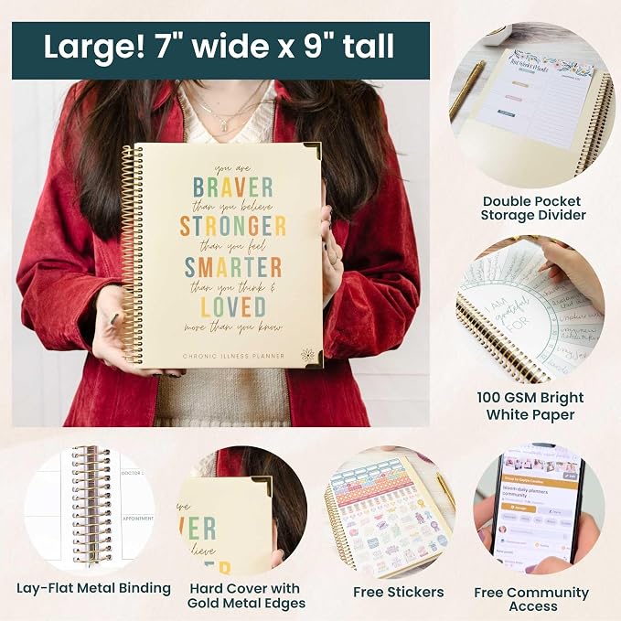 bloom daily planners Undated Chronic Illness Planner & Medical Journal - 12 Month Pain & Symptom Tracker, Mood & Medication Log, Appointment Organizer (7” x 9”)- You Are Stronger Than You Think