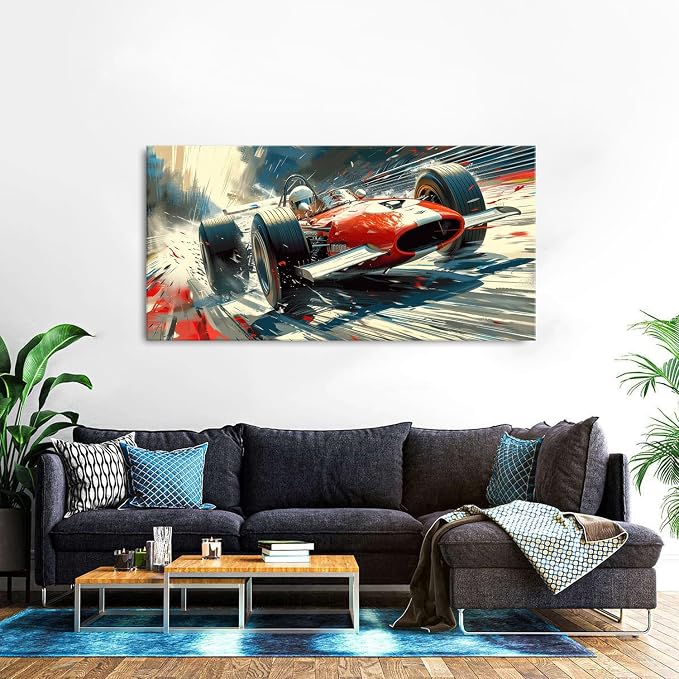 Vintage Formula Race Car Wall Art Abstract Racing Car Canvas Painting Retro Speed Posters for Boys Bedroom Man Cave Garage Office Living Room Home Decoration Open Wheel Motorsport Artwork 30x60"