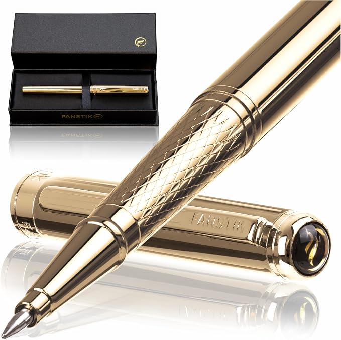 FANSTIK Gold Luxury Rollerball pen, fancy gift set for women, Real 24K Gold Plating, Professional executive pen gift set for men (Lux Rollerball Gld)