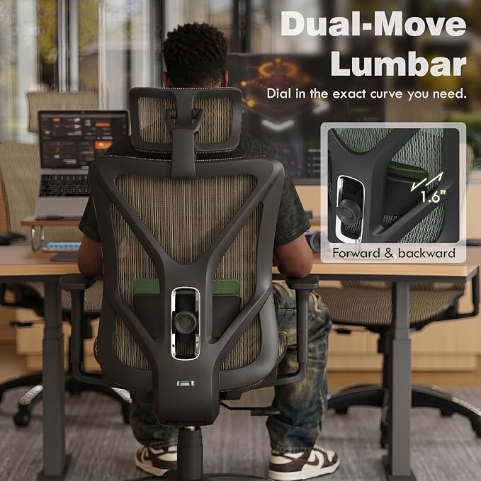 ELABEST T23 Ergonomic Mesh Office Chair, High Back Computer Desk Chair, Breathable AirMesh with Dual-Move Lumbar Support, 3D Armrests & Headrest, Tilt Lock, Big and Tall for Home Office (Mocha)