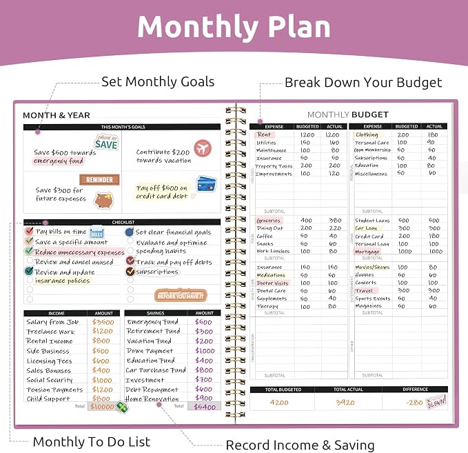 Budget Planner - Monthly Budget Book with Expense Tracker Notebook, Undated Bill Organizer & Finance Planner to Take Control of Your Money, Account Book to Manage Your Finances-Purple