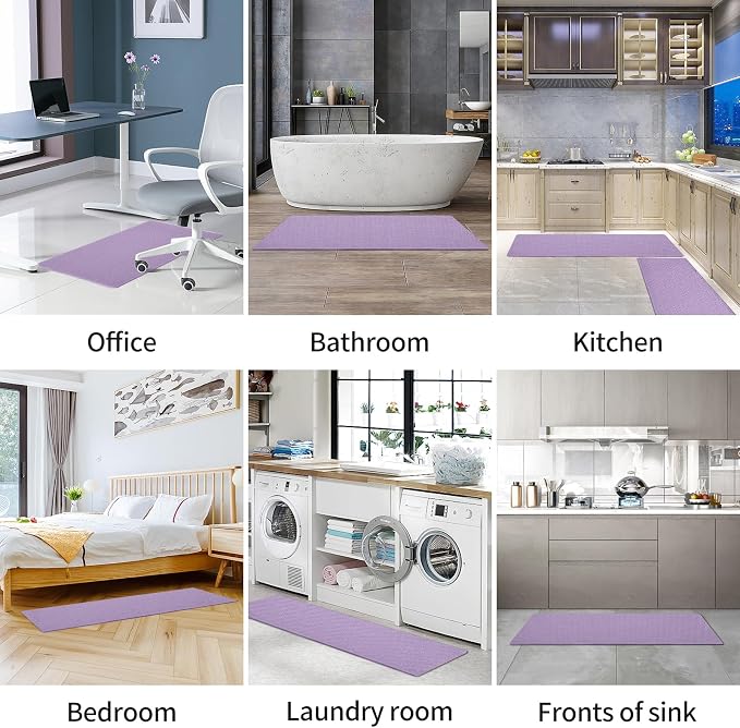 Kitchen Mats and Rugs Set of 2 - Cushioned Anti-Fatigue Kitchen Rug for Floor Washable 17"x29" +17"x59", Lightpurple