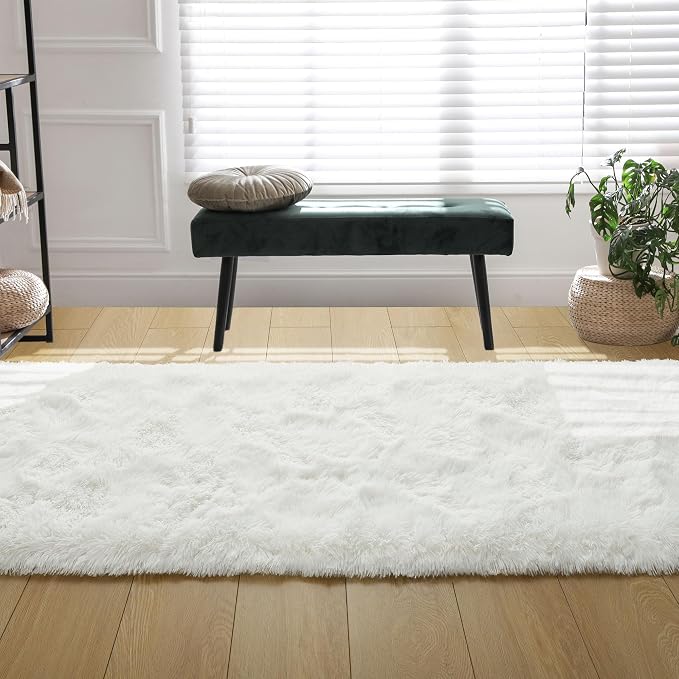 Tepook Soft Runner Rugs for Bedroom 2x6 ft with Rubber Backing, Cream Fluffy Rugs for Living Room, Shag Bedside Rug Fuzzy Plush Carpet for Room, Area Rug for Dorm Nursery Hallway Indoor Home Decor