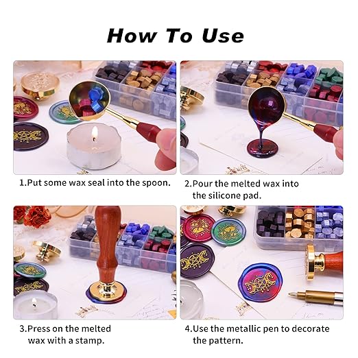 SWANGSA Triple Moon Goddess Wax Seal Stamp Kit with 200pcs Sealing Wax Beads, Great for Embellishment of Invitations, Wine Packages, Gift Idea
