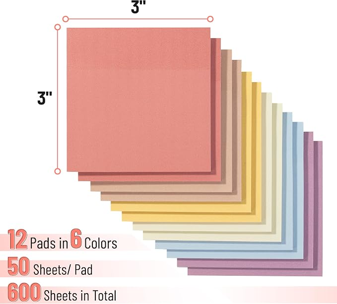 Mr. Pen- Sticky Notes, 3"x3", 12 Pads, 600 Sheets, Sunlit Sands | Sticky Notes Bulk, Self-Stick Note Pads, Perfect for Office, School, Home, Study & Organization