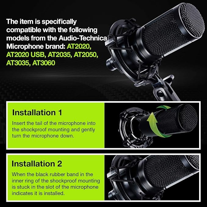 AT2020 Microphone Shock Mount with Pop Filter, [Custom Built for audio technica Mic] Anti-Vibration Suspension Shockmount Holder Clip Compatible with AT2020USB+ AT2035 ATR2050 AT3035 AT3060
