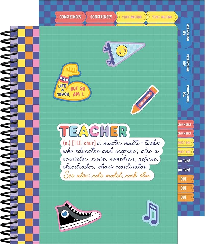 Carson Dellosa We Stick Together Teacher Planner 2026-2027, Undated 8" x 11" Lesson Plan Book with Retro Stickers, Class Schedule, Weekly Calendar, Homeschool and School Supplies, Classroom Must Haves