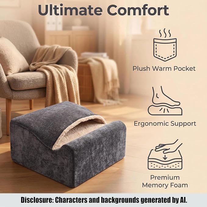 Foot Rest for Under Desk at Work, Office Footrest with Warm Feet Pocket,Ergonomic Under Desk Footrest with Washable Cover, Stool for Office Chair & Back &Pain Relief (Dark Gray+)