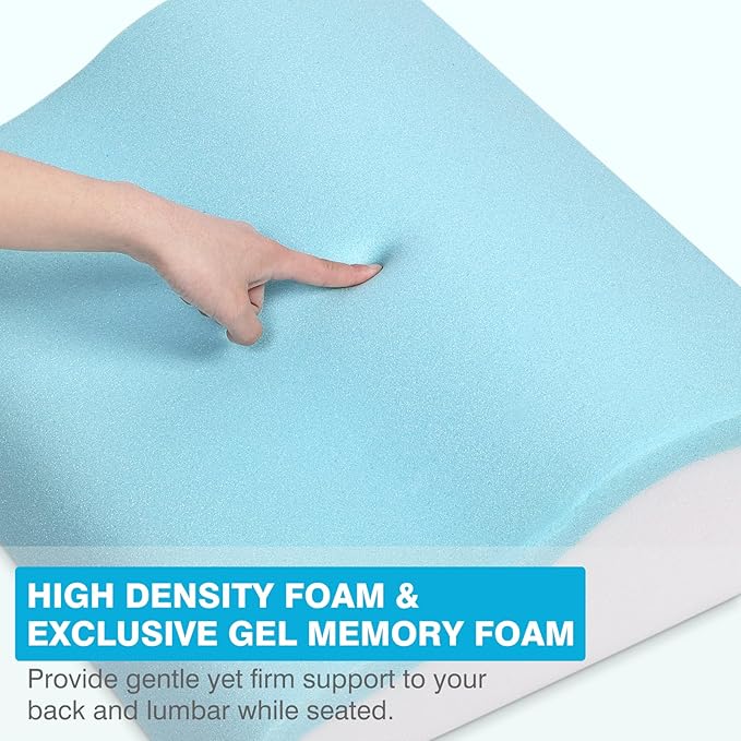 Back Support Pillow for Recliner Dual Layer Lumbar Support Pillow with Gel Memory Foam Ergonomic Orthopedic Lumbar Cushions for Elderly Lower Back Pain Relief Washable Cover Khaki