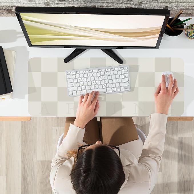 AFIING Leather Desk Mat, 31.5"x12", White Grey | Non-Slip Rubber Base, Easy Clean Surface, Desk Protection, Office & Home