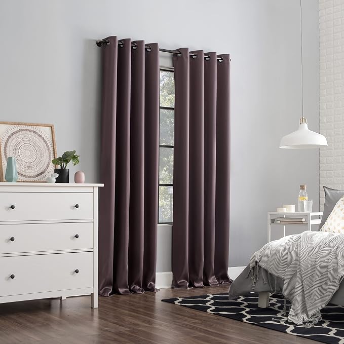 Sun Zero Nordic 2-pack Theater Grade Extreme 100% Blackout Grommet Curtain Panel Pair, 52" x 96", Fig