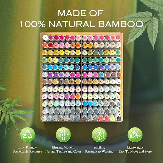 Marker Organizer for 168 Markers,Bamboo Wooden Desk Storage Organizer Rack,Markers Pens Pencils Art Brushes Storage Holder for Home Classroom Office Decor.