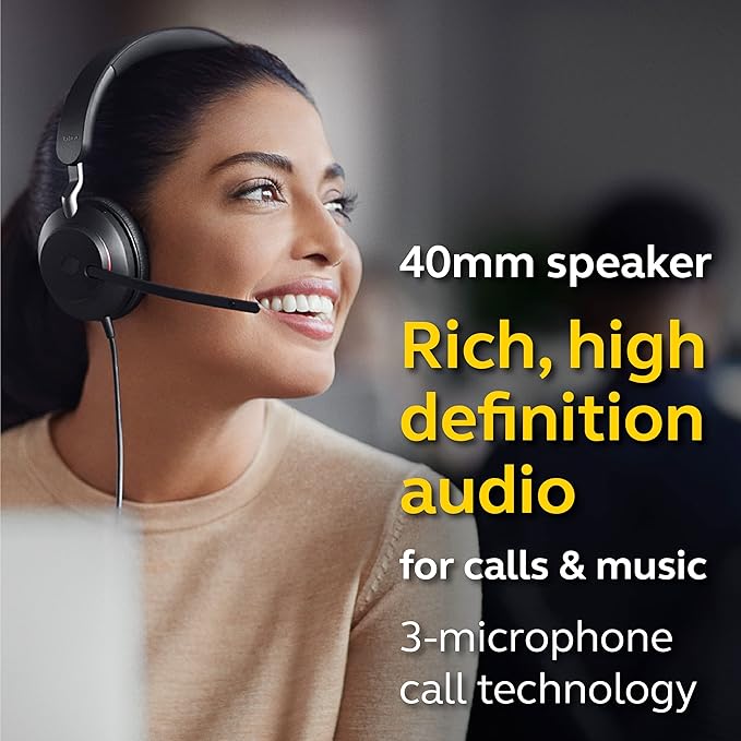 Jabra Evolve2 40 UC Wired Headphones, USB-A, Mono, Black – Telework Headset for Calls and Music, Enhanced All-Day Comfort, Passive Noise Cancelling Headphones, UC-Optimized with USB-A Connection
